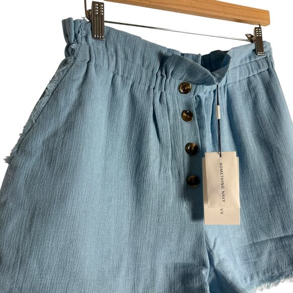 Something Navy Ryan Blue Linen Button Paperbag Raw Hem High Rise Shorts XL - Picture 7 of 10